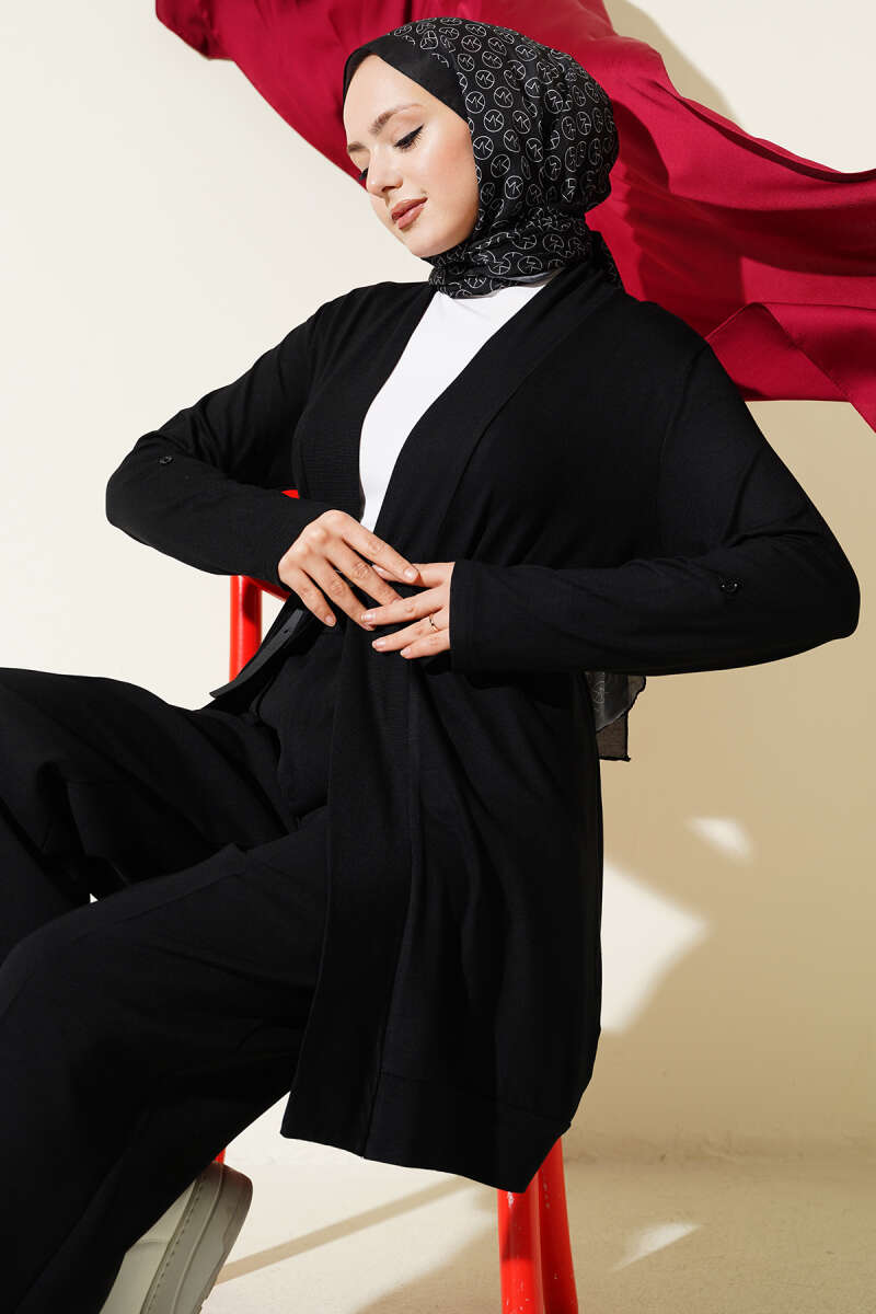 Loose Open-Front Cardigan - Black