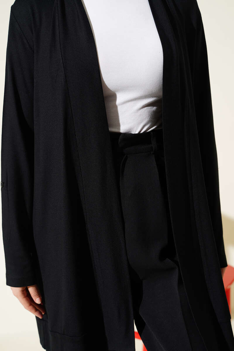 Loose Open-Front Cardigan - Black