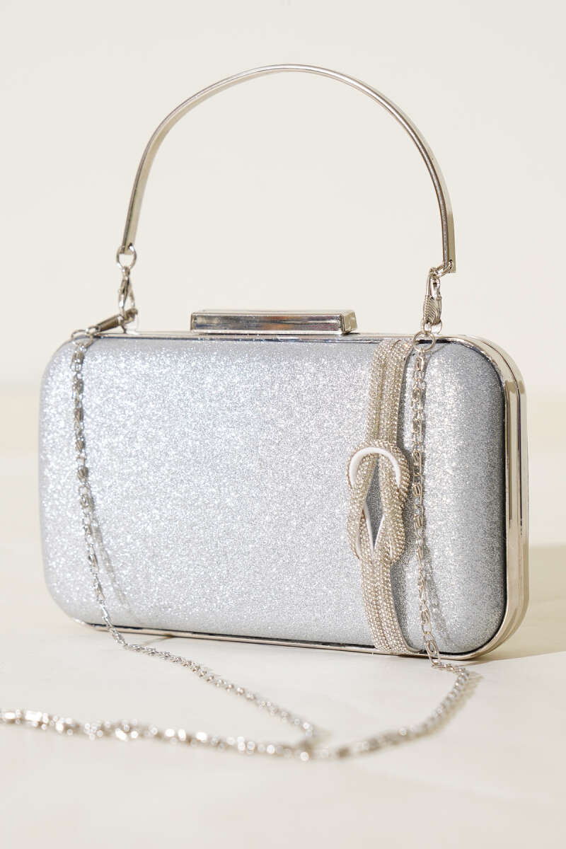 Knot-Detail Evening Bag - Silver