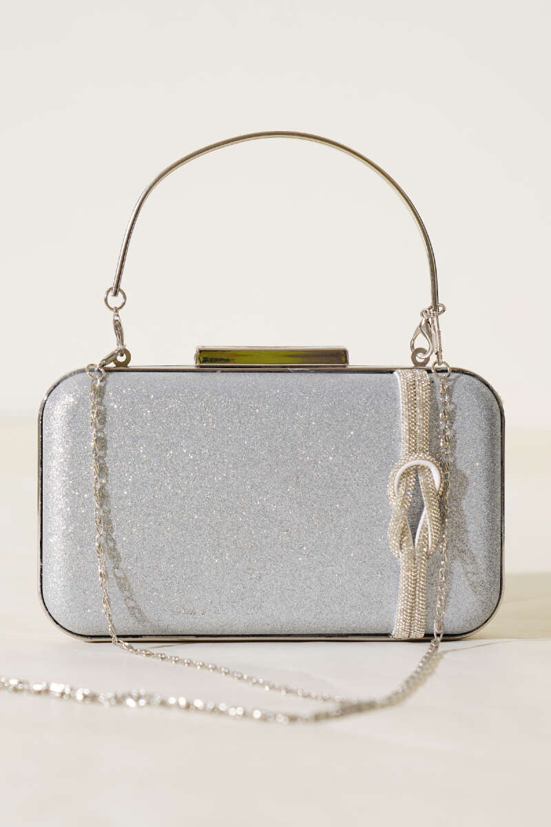 Knot-Detail Evening Bag - Silver