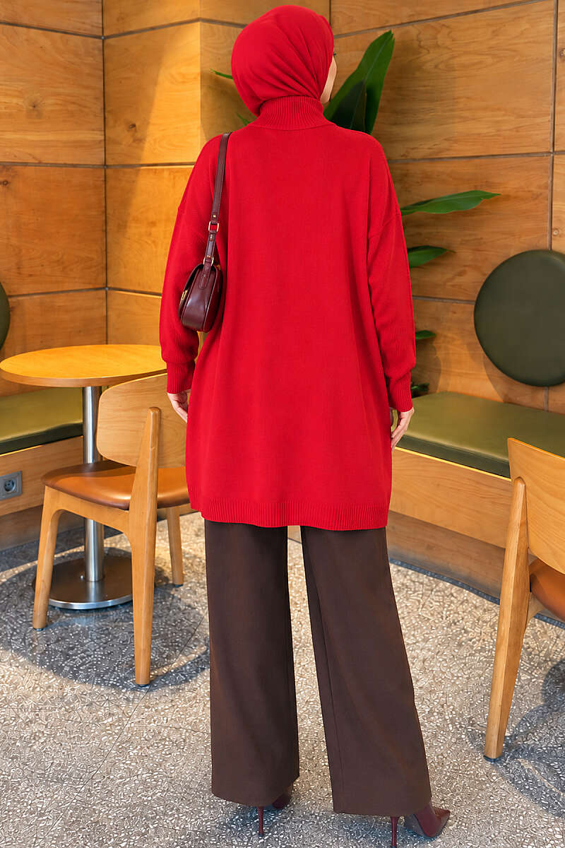 Drop-Sleeve Knit Tunic - Red