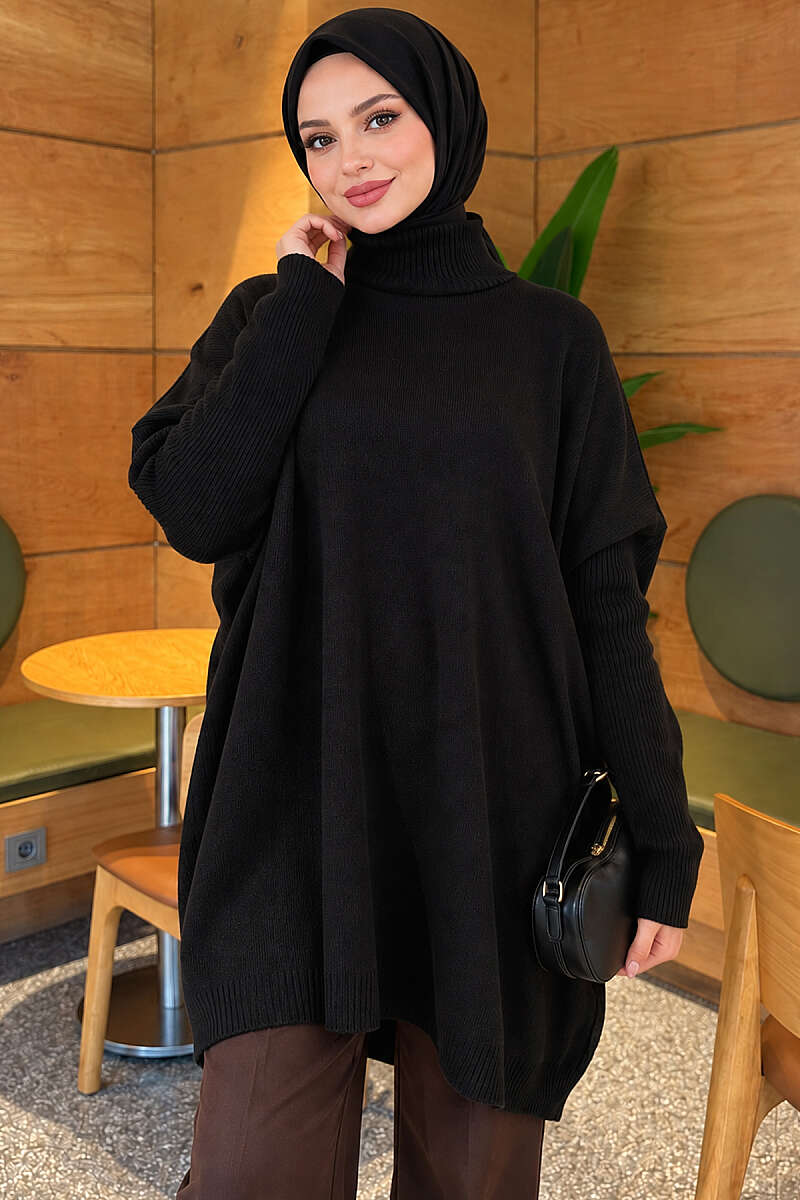 Drop-Sleeve Knit Tunic - Black