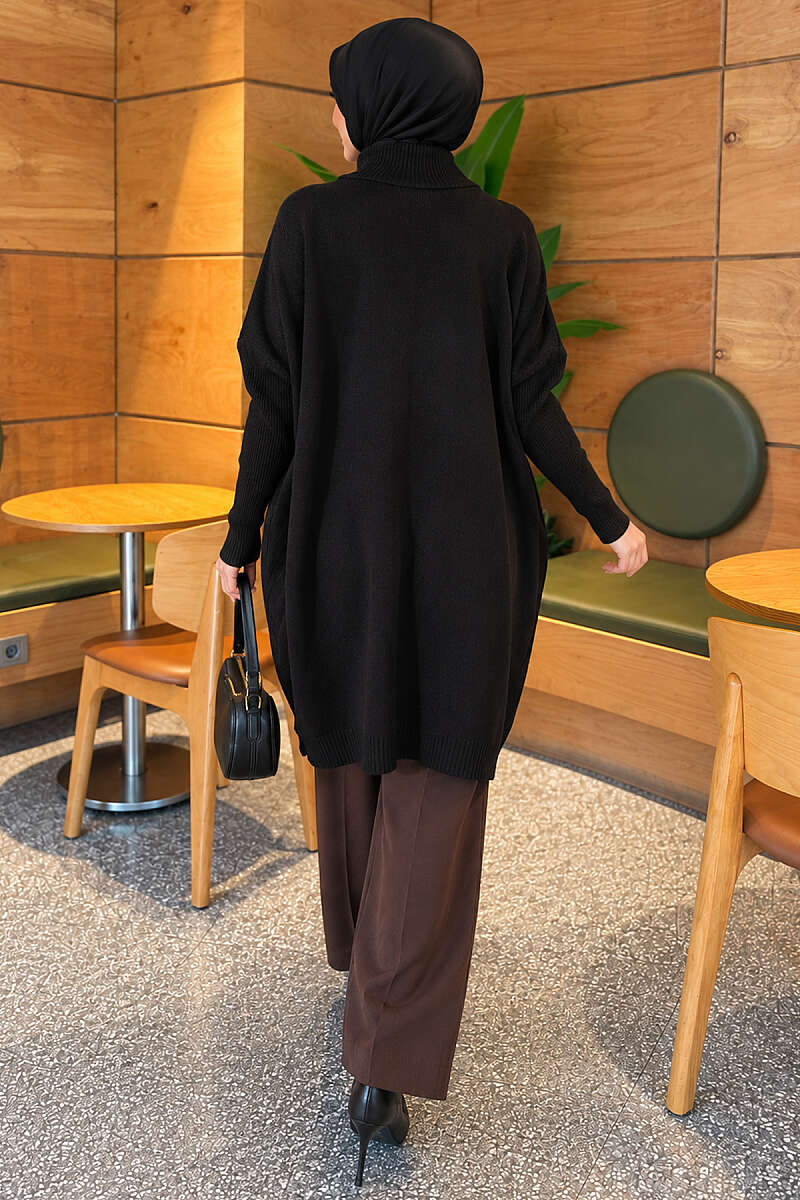 Drop-Sleeve Knit Tunic - Black