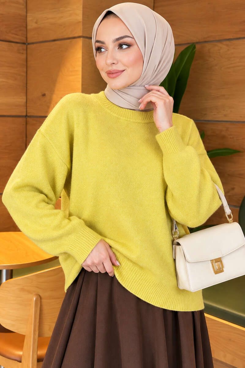 Ribbed Drop-Sleeve Knit Sweater - Mustard
