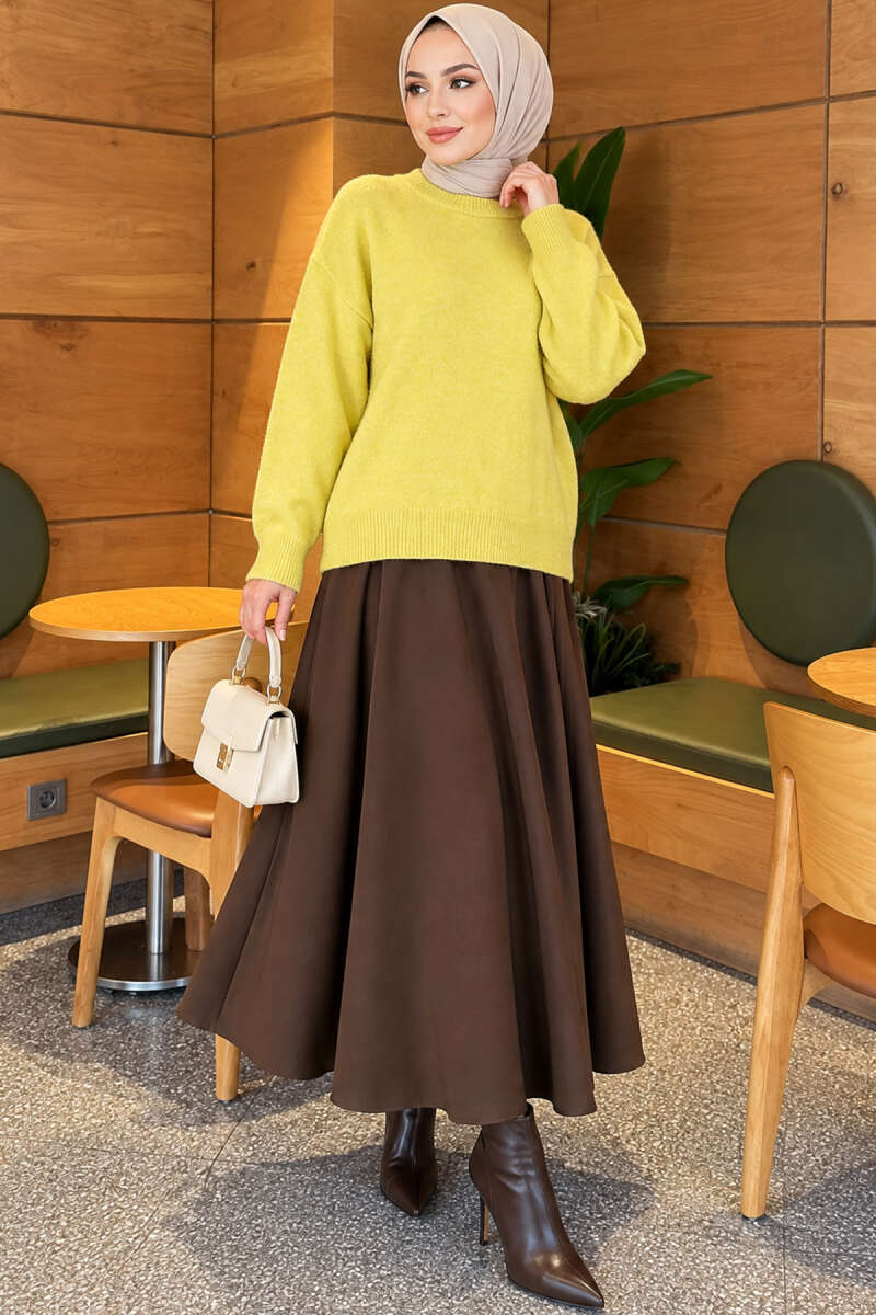 Ribbed Drop-Sleeve Knit Sweater - Mustard