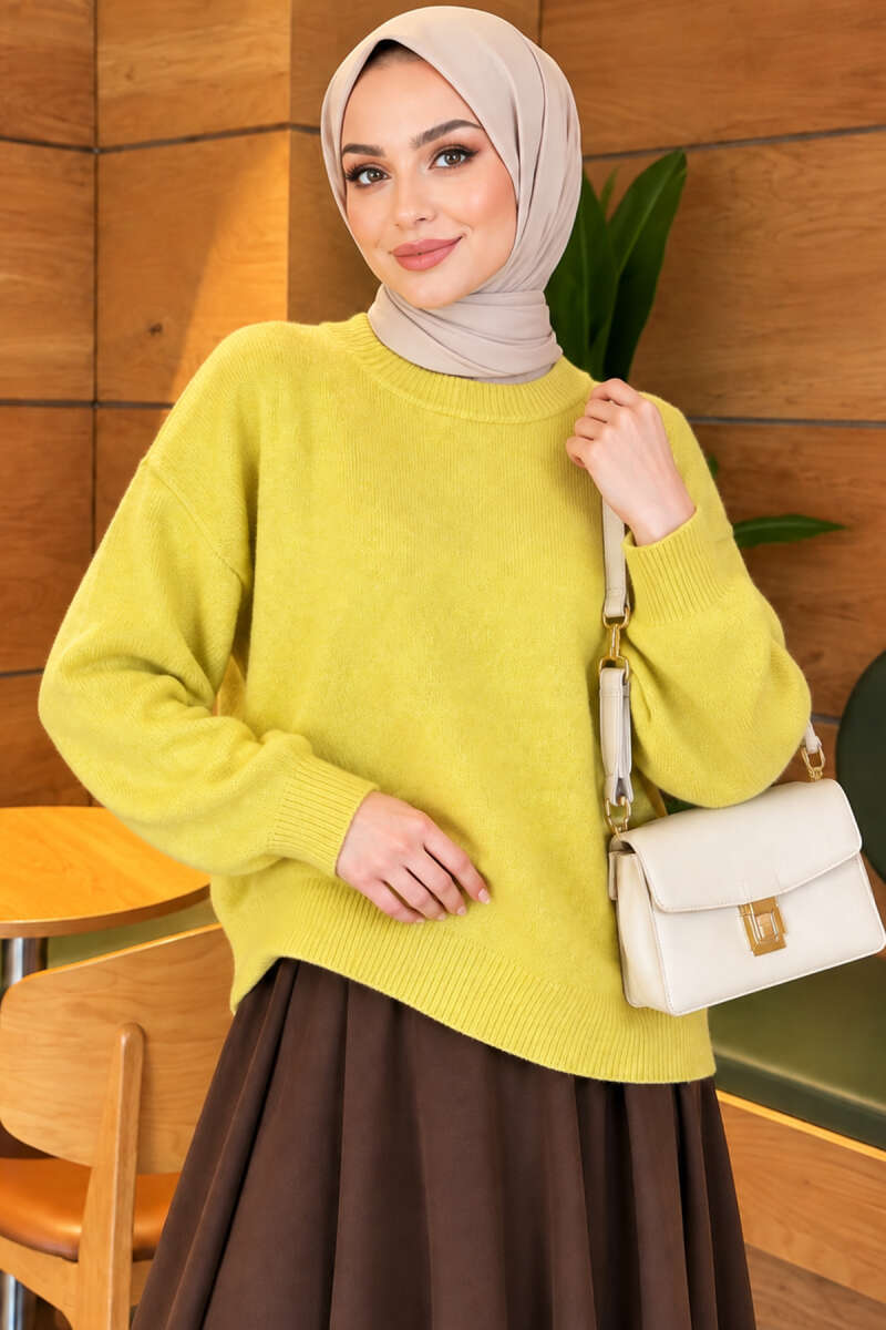 Ribbed Drop-Sleeve Knit Sweater - Mustard