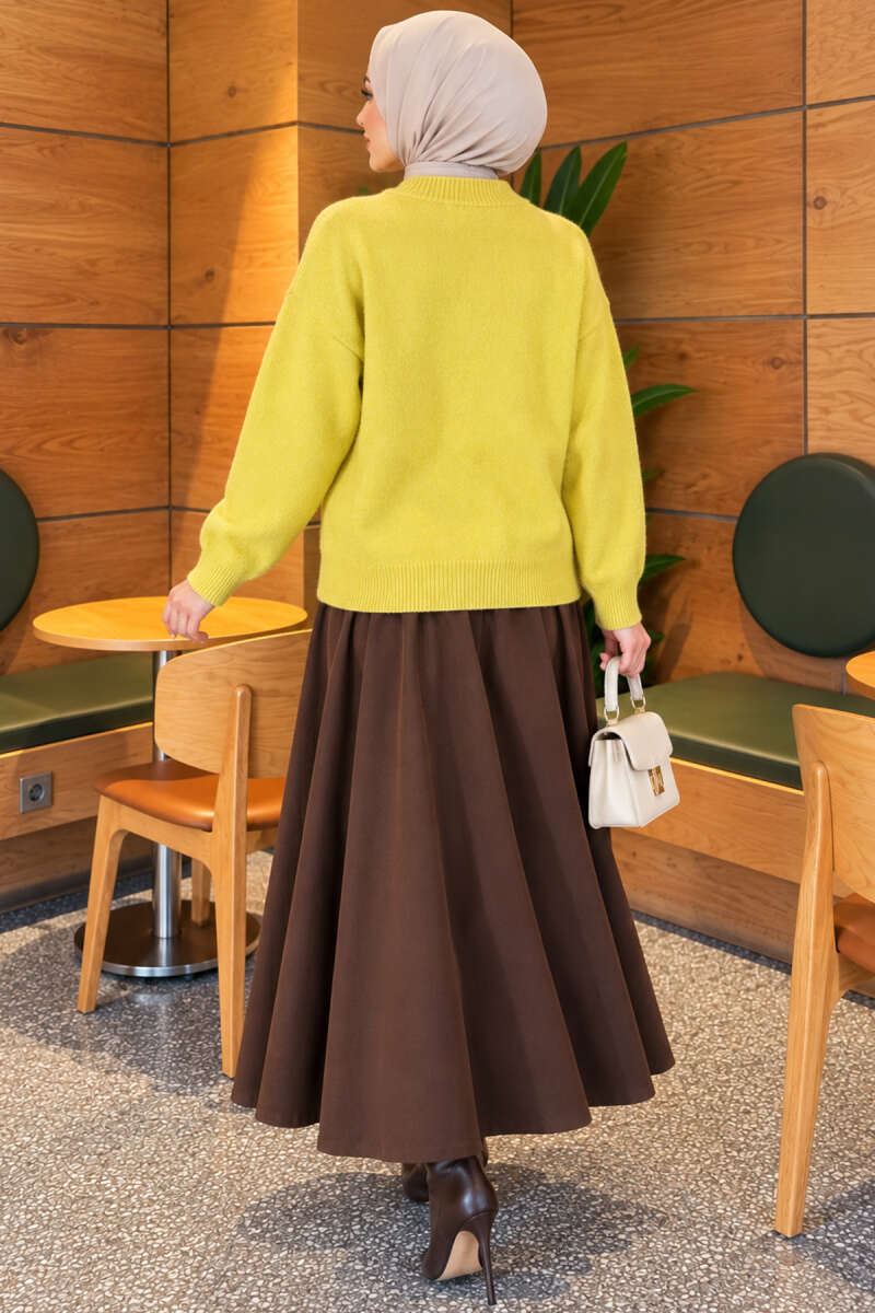 Ribbed Drop-Sleeve Knit Sweater - Mustard