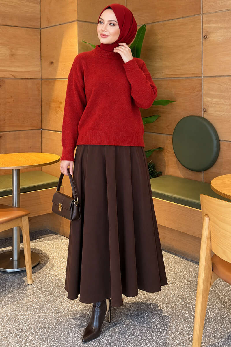Ribbed Drop-Sleeve Knit Sweater - Red