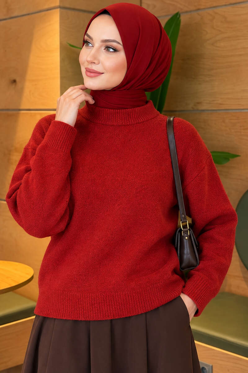 Ribbed Drop-Sleeve Knit Sweater - Red