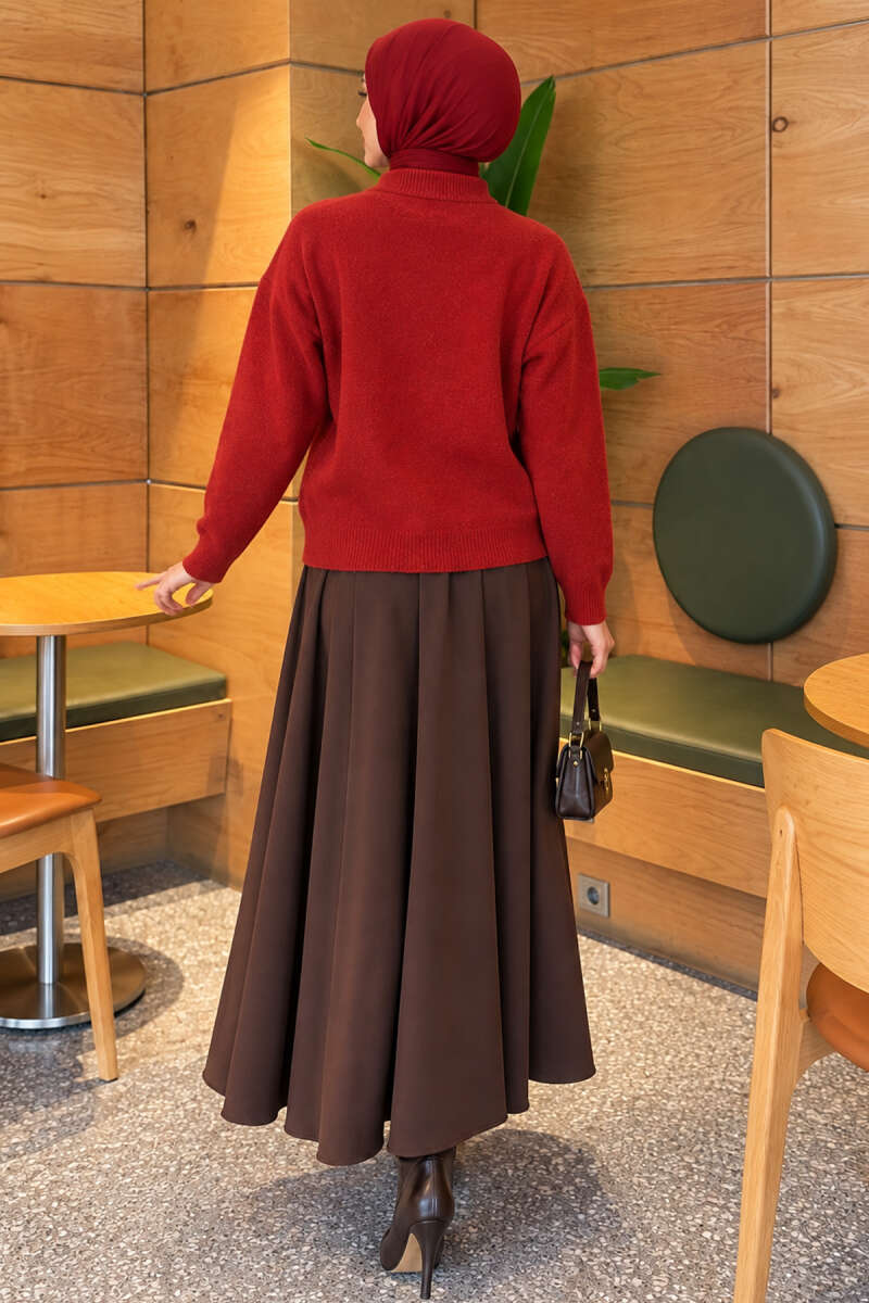 Ribbed Drop-Sleeve Knit Sweater - Red