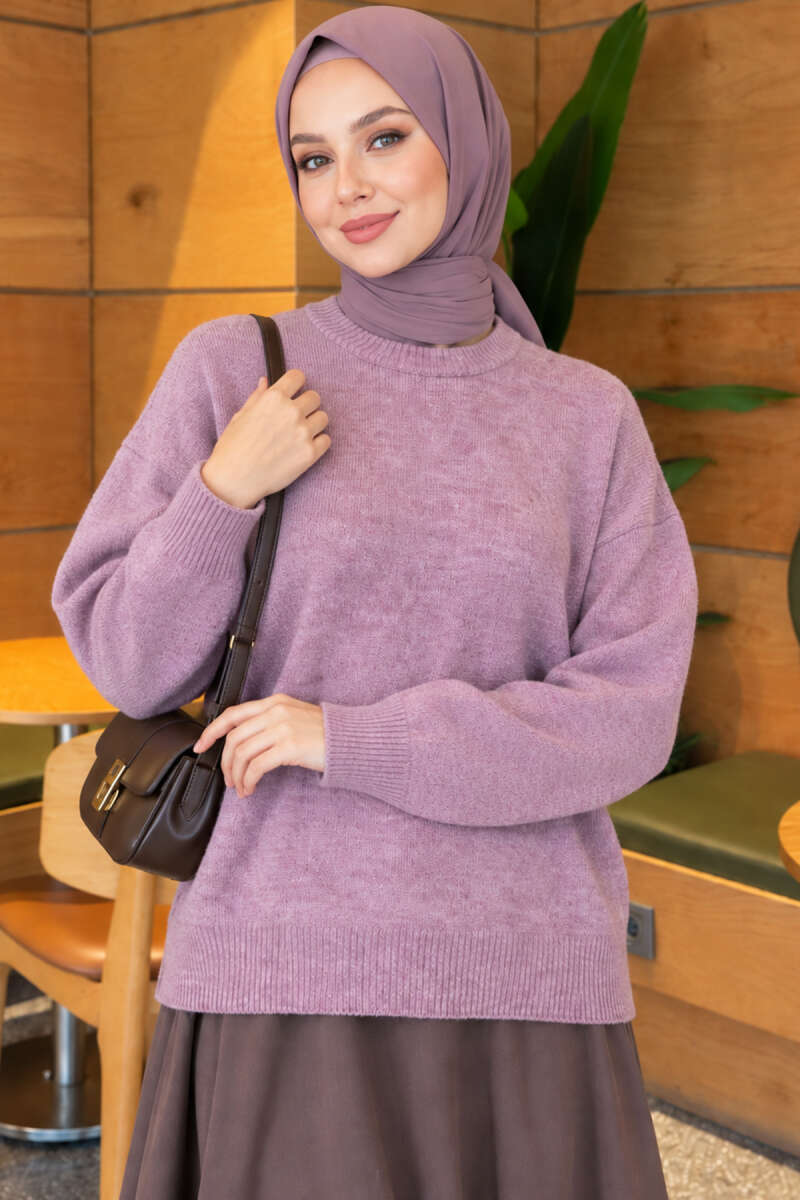 Ribbed Drop-Sleeve Knit Sweater - Lilac