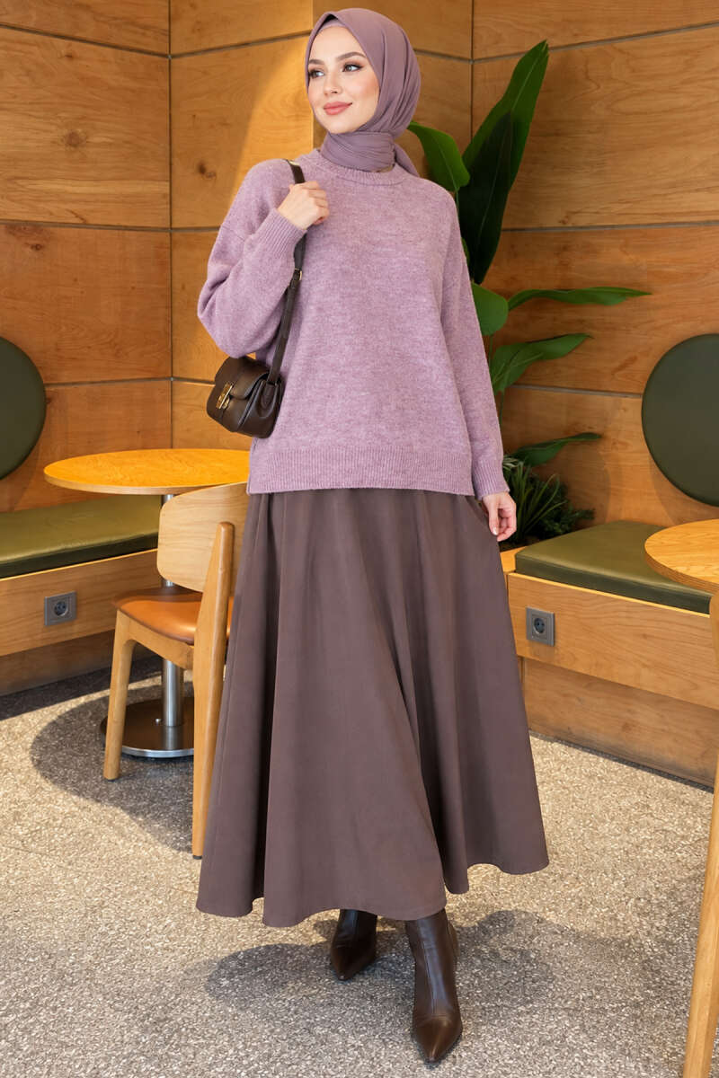 Ribbed Drop-Sleeve Knit Sweater - Lilac