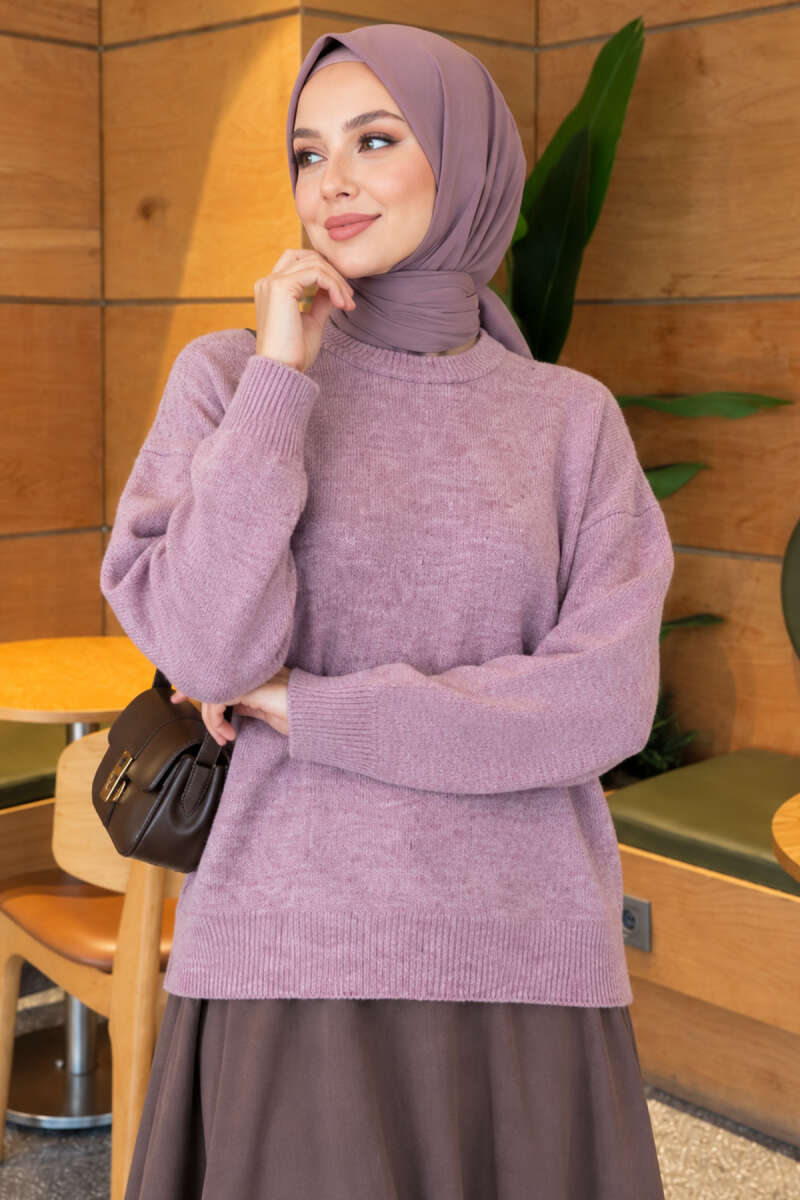Ribbed Drop-Sleeve Knit Sweater - Lilac