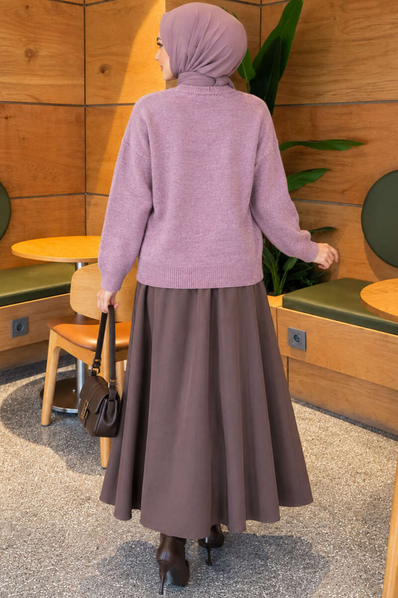 Ribbed Drop-Sleeve Knit Sweater - Lilac