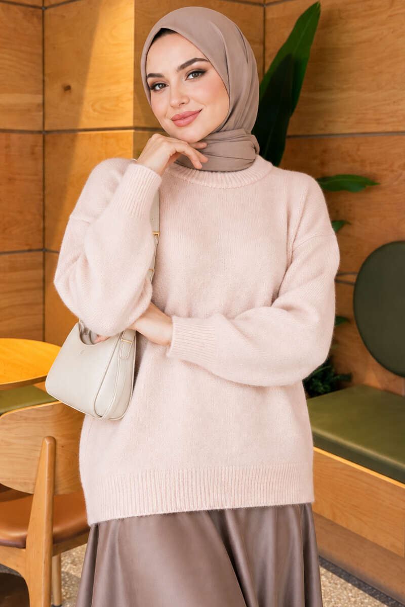 Ribbed Drop-Sleeve Knit Sweater - Powder