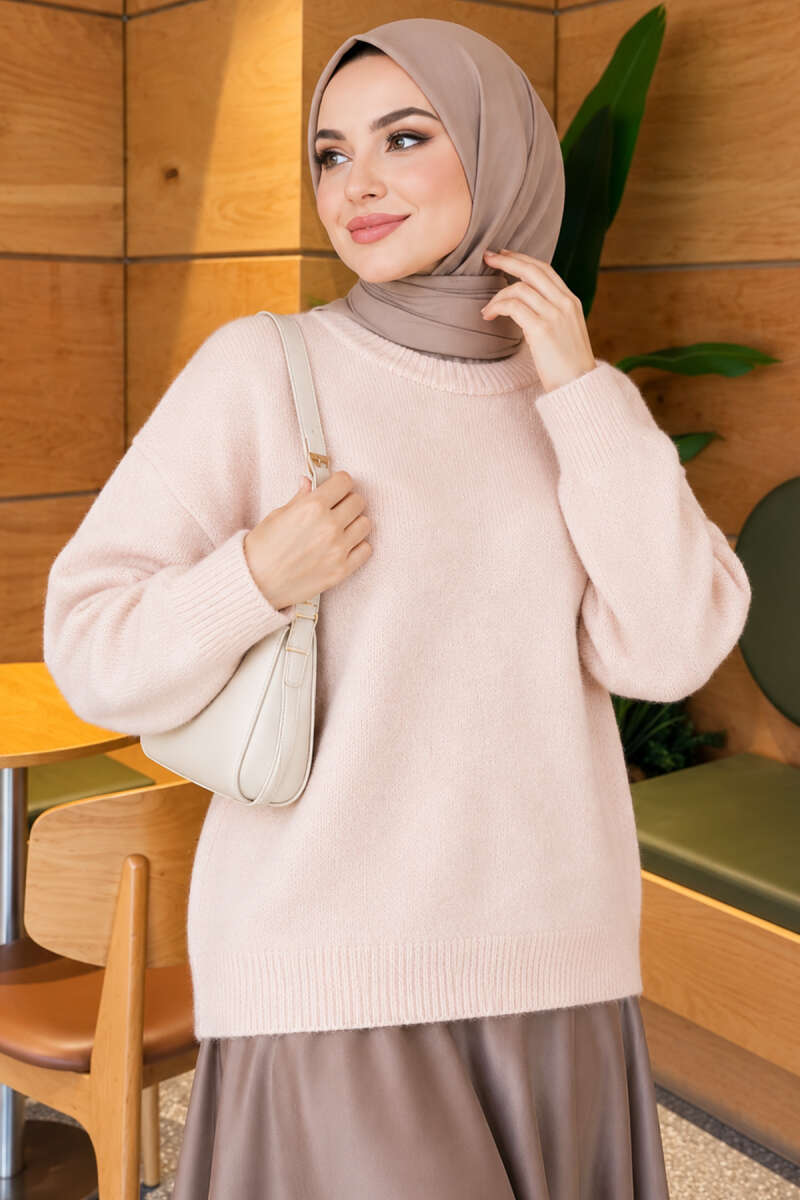 Ribbed Drop-Sleeve Knit Sweater - Powder