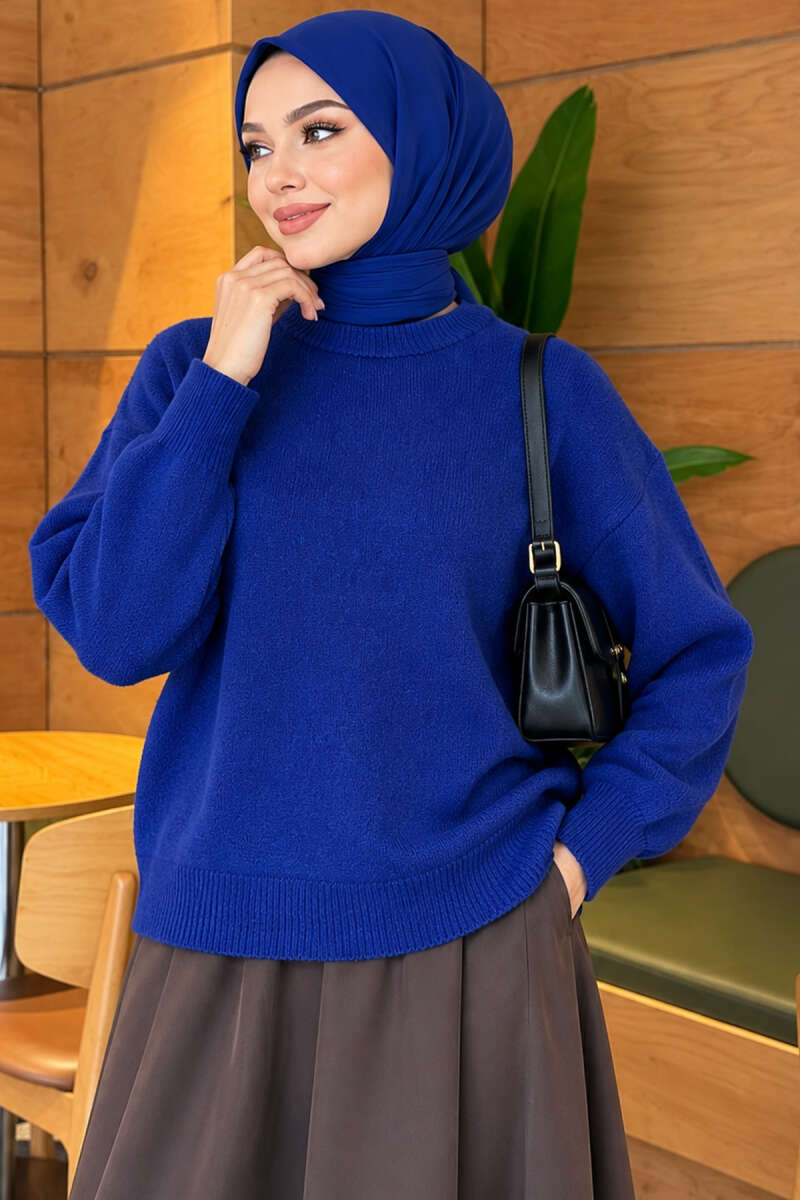 Ribbed Drop-Sleeve Knit Sweater - Saxe Blue