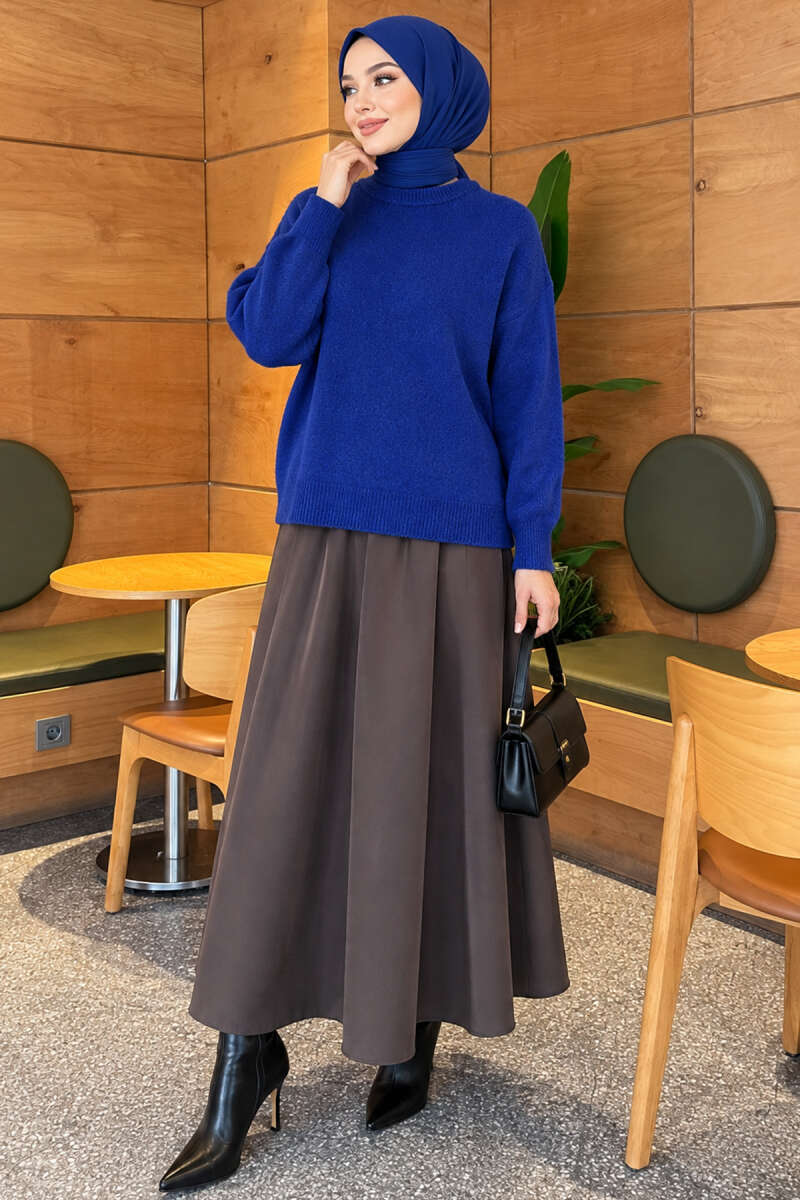 Ribbed Drop-Sleeve Knit Sweater - Saxe Blue