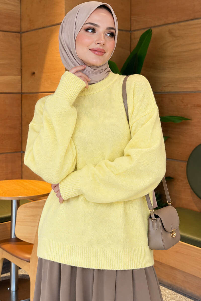 Ribbed Drop-Sleeve Knit Sweater - Yellow