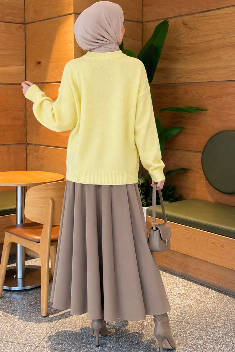 Ribbed Drop-Sleeve Knit Sweater - Yellow