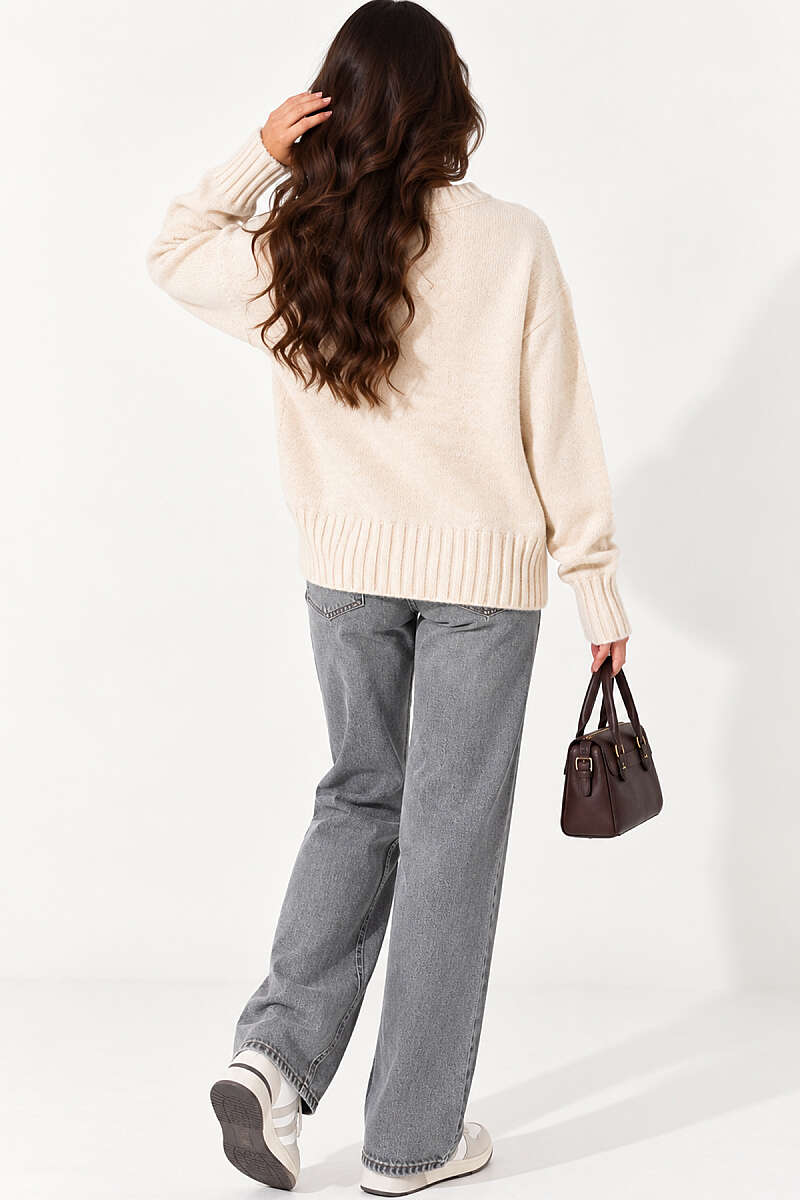 Drop-Shoulder Basic Knit Sweater - Beige