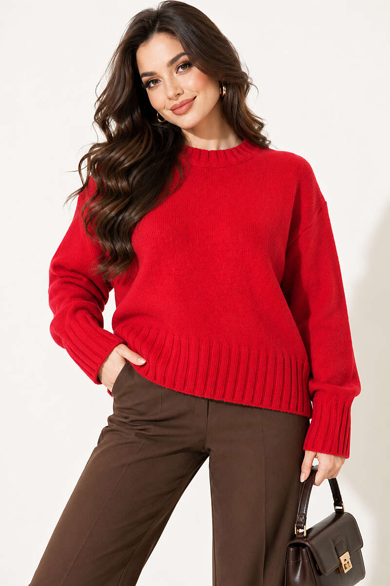 Drop-Shoulder Basic Knit Sweater - Red