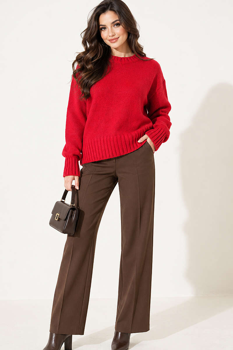 Drop-Shoulder Basic Knit Sweater - Red