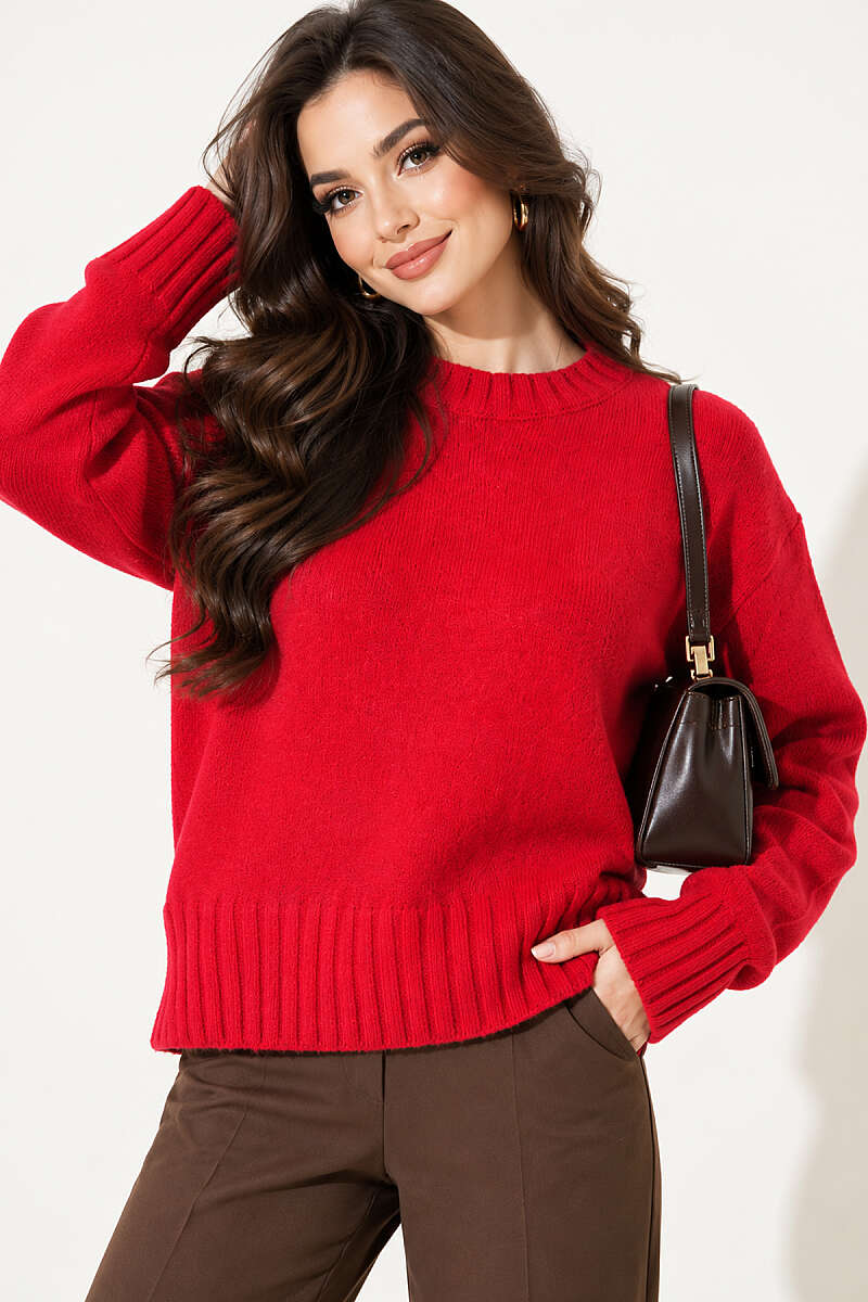 Drop-Shoulder Basic Knit Sweater - Red