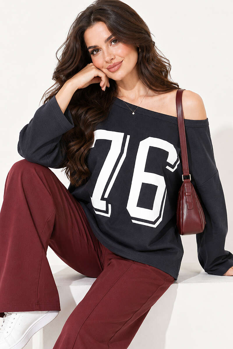 Drop-Shoulder Printed Sweatshirt - Smoke Grey