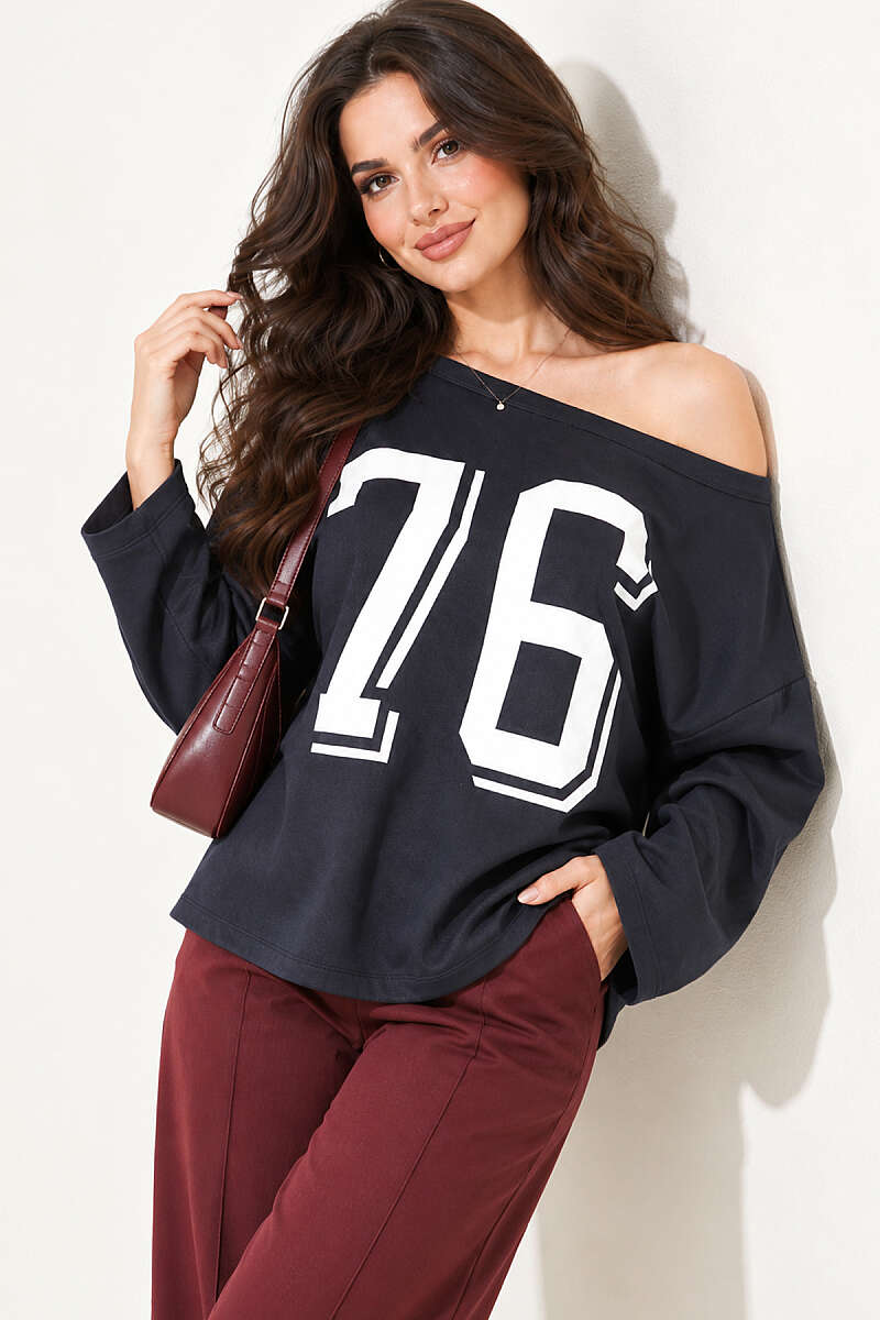 Drop-Shoulder Printed Sweatshirt - Smoke Grey