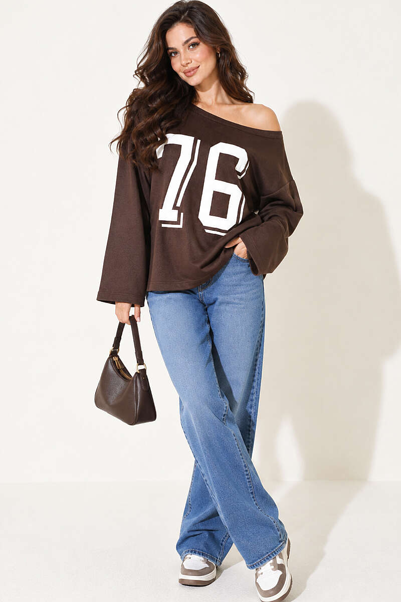 Drop-Shoulder Printed Sweatshirt - Brown
