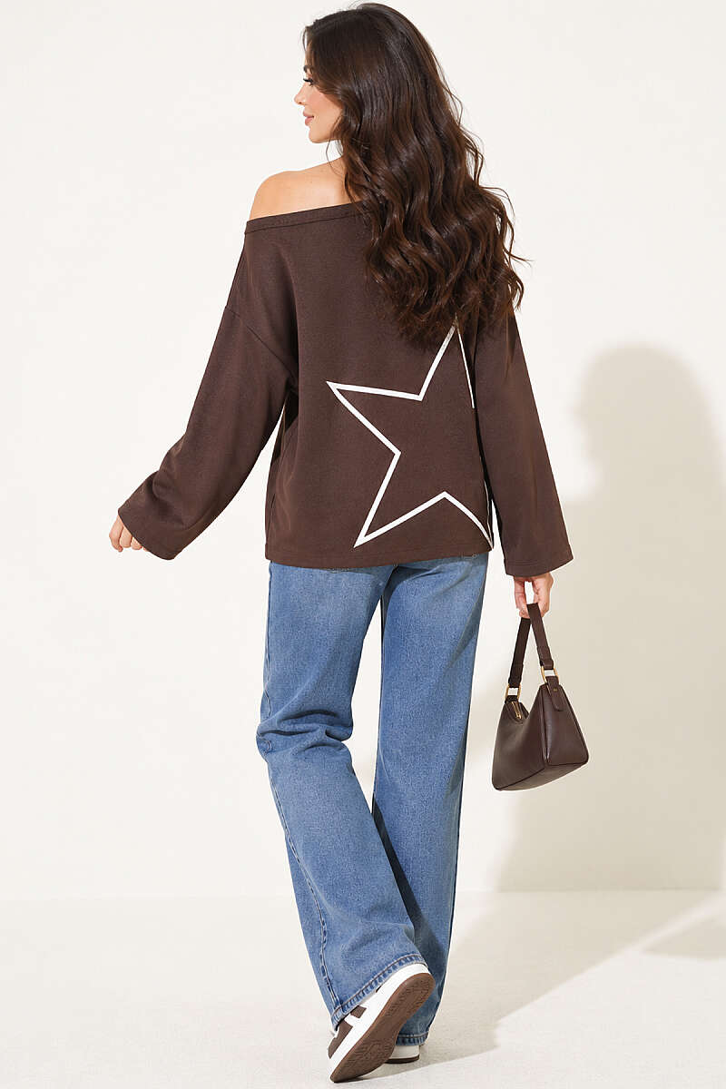Drop-Shoulder Printed Sweatshirt - Brown