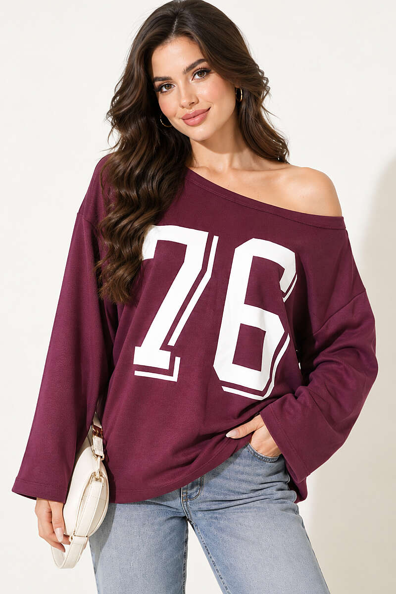 Drop-Shoulder Printed Sweatshirt - Plum