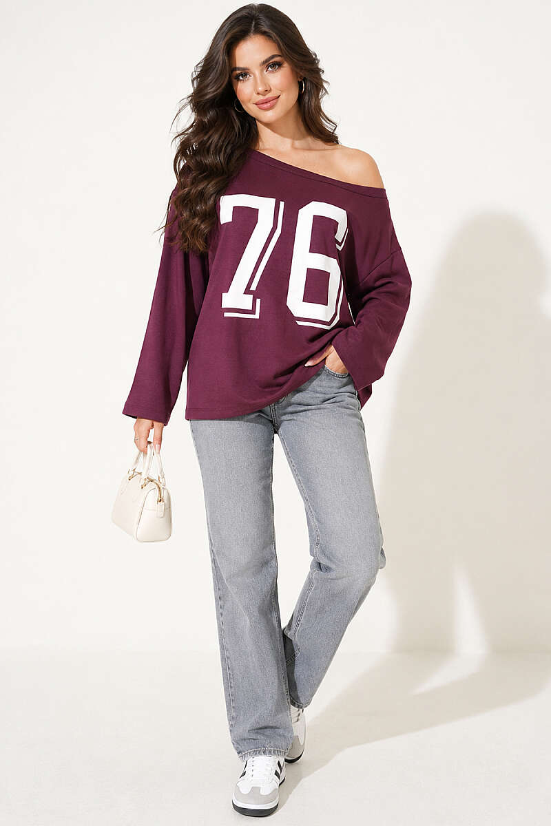 Drop-Shoulder Printed Sweatshirt - Plum