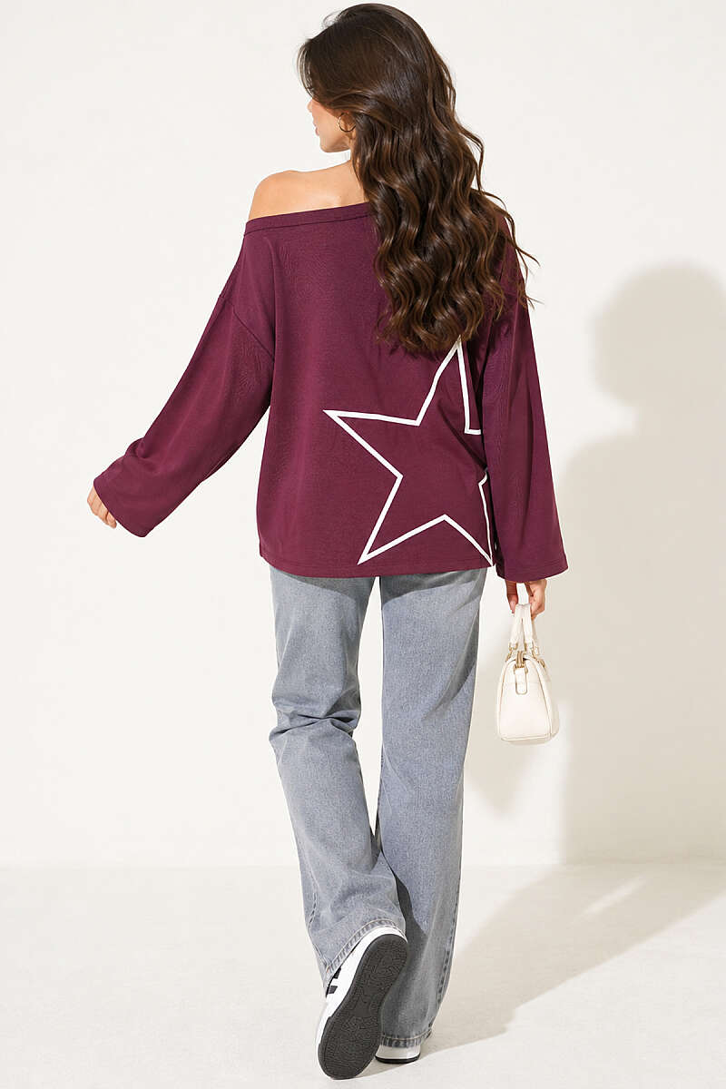 Drop-Shoulder Printed Sweatshirt - Plum