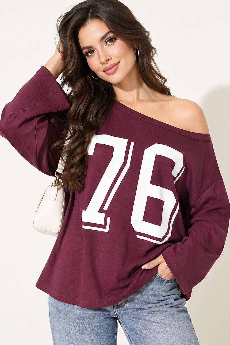 Drop-Shoulder Printed Sweatshirt - Plum