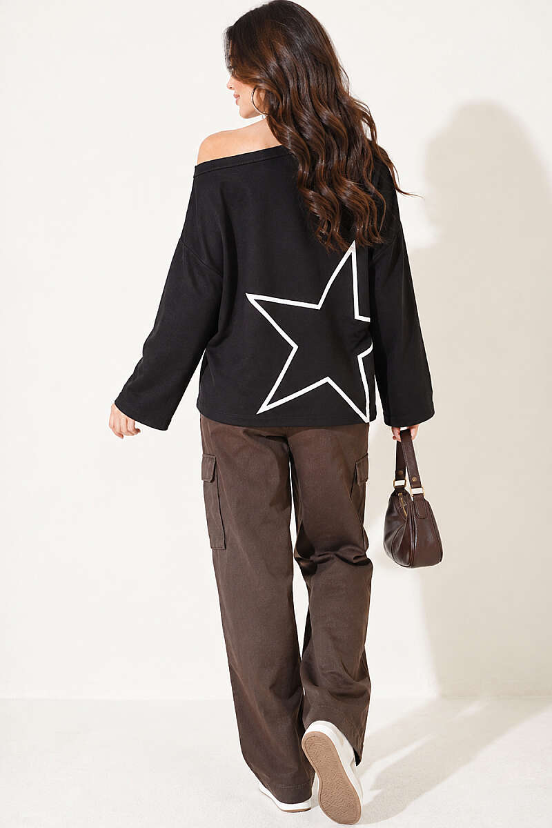 Drop-Shoulder Printed Sweatshirt - Black