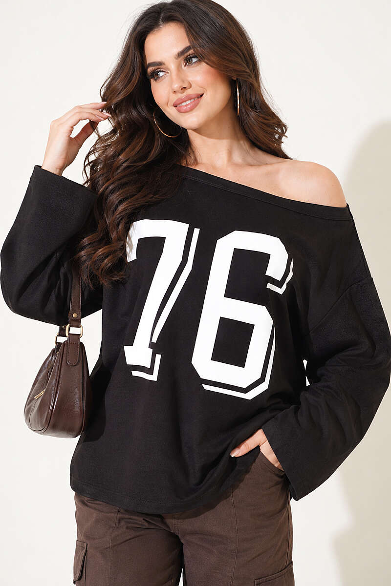 Drop-Shoulder Printed Sweatshirt - Black