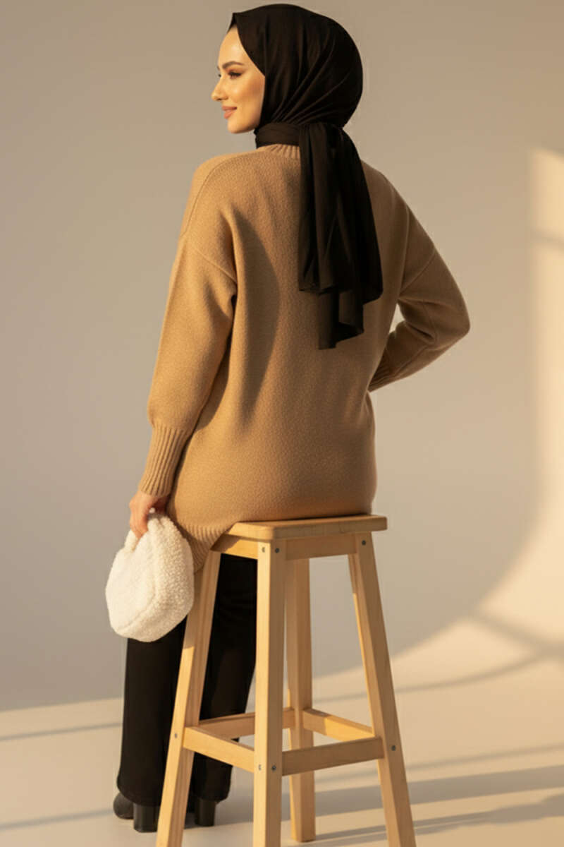 Drop-Shoulder Knit Tunic - Latte