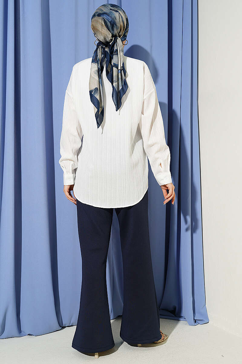 Drop-Shoulder Bark-Crinkle Shirt - Ecru
