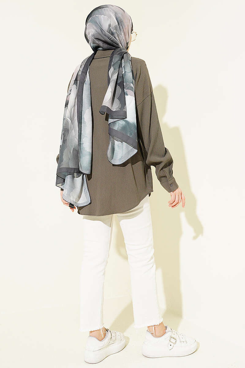 Drop-Shoulder Bark-Crinkle Shirt - Khaki