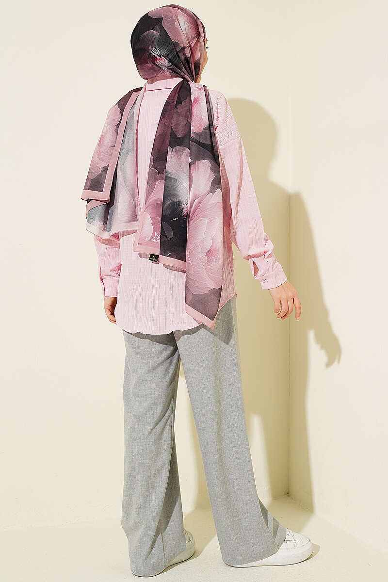 Drop-Shoulder Bark-Crinkle Shirt - Pink