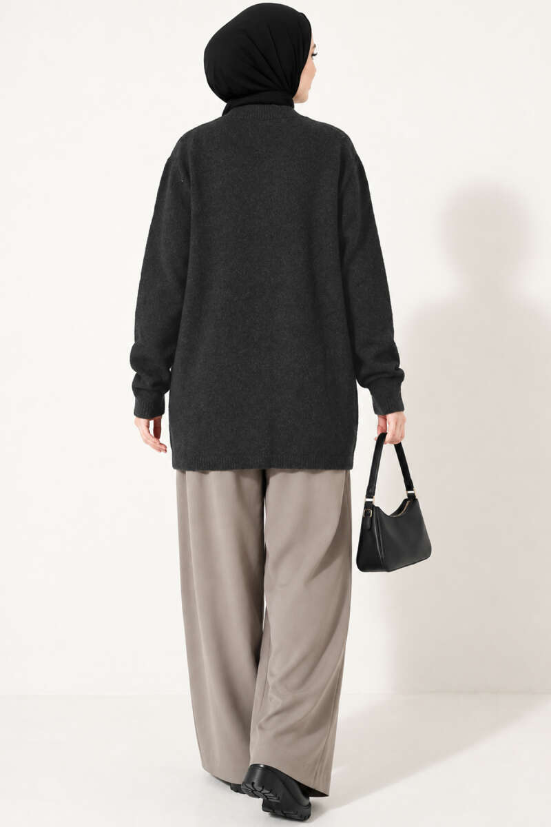 Drop-Shoulder Button Knit Cardigan - Charcoal