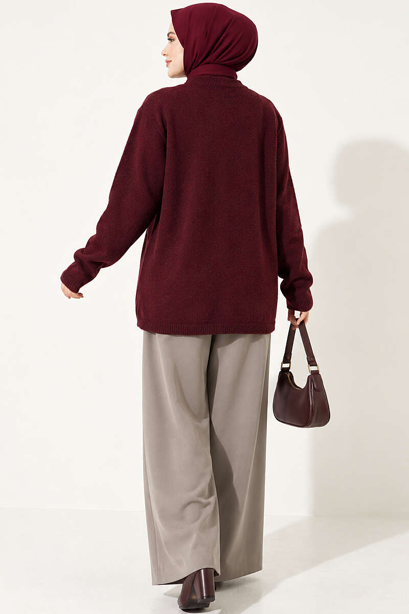 Drop-Shoulder Button Knit Cardigan - Burgundy