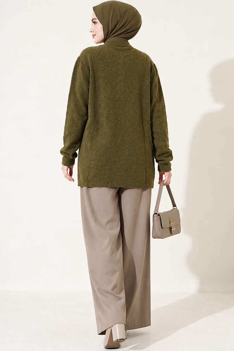 Drop-Shoulder Button Knit Cardigan - Olive