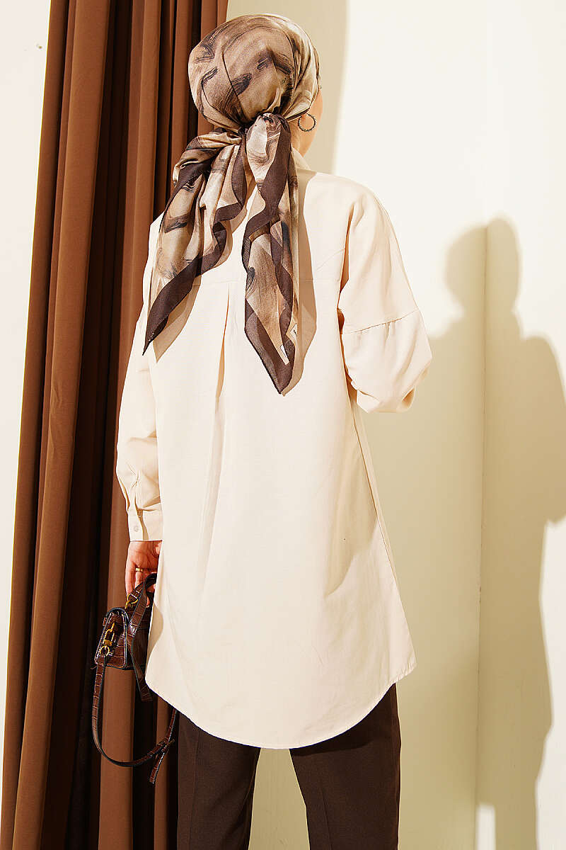 Plain Drop-Shoulder Shirt - Beige