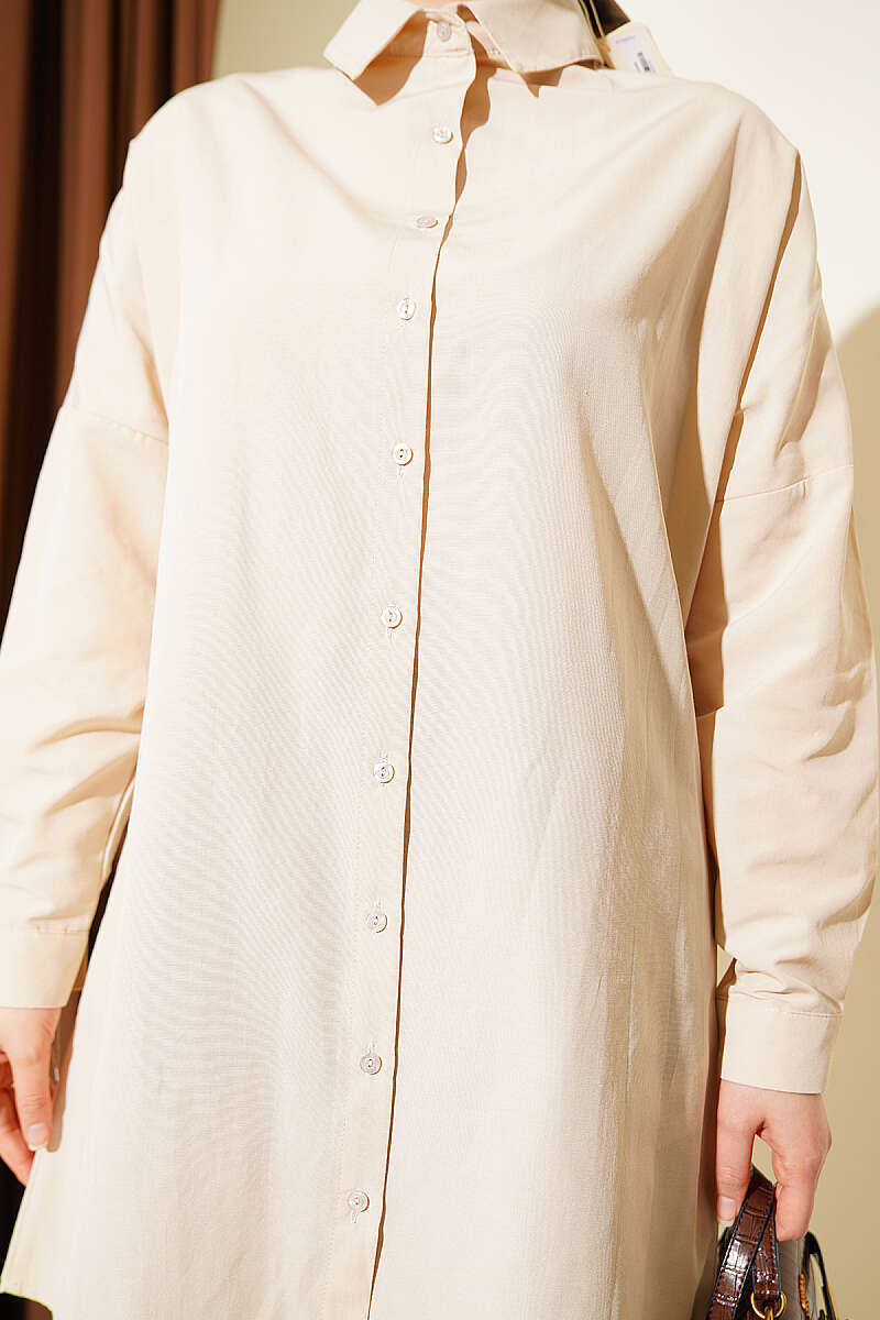 Plain Drop-Shoulder Shirt - Beige