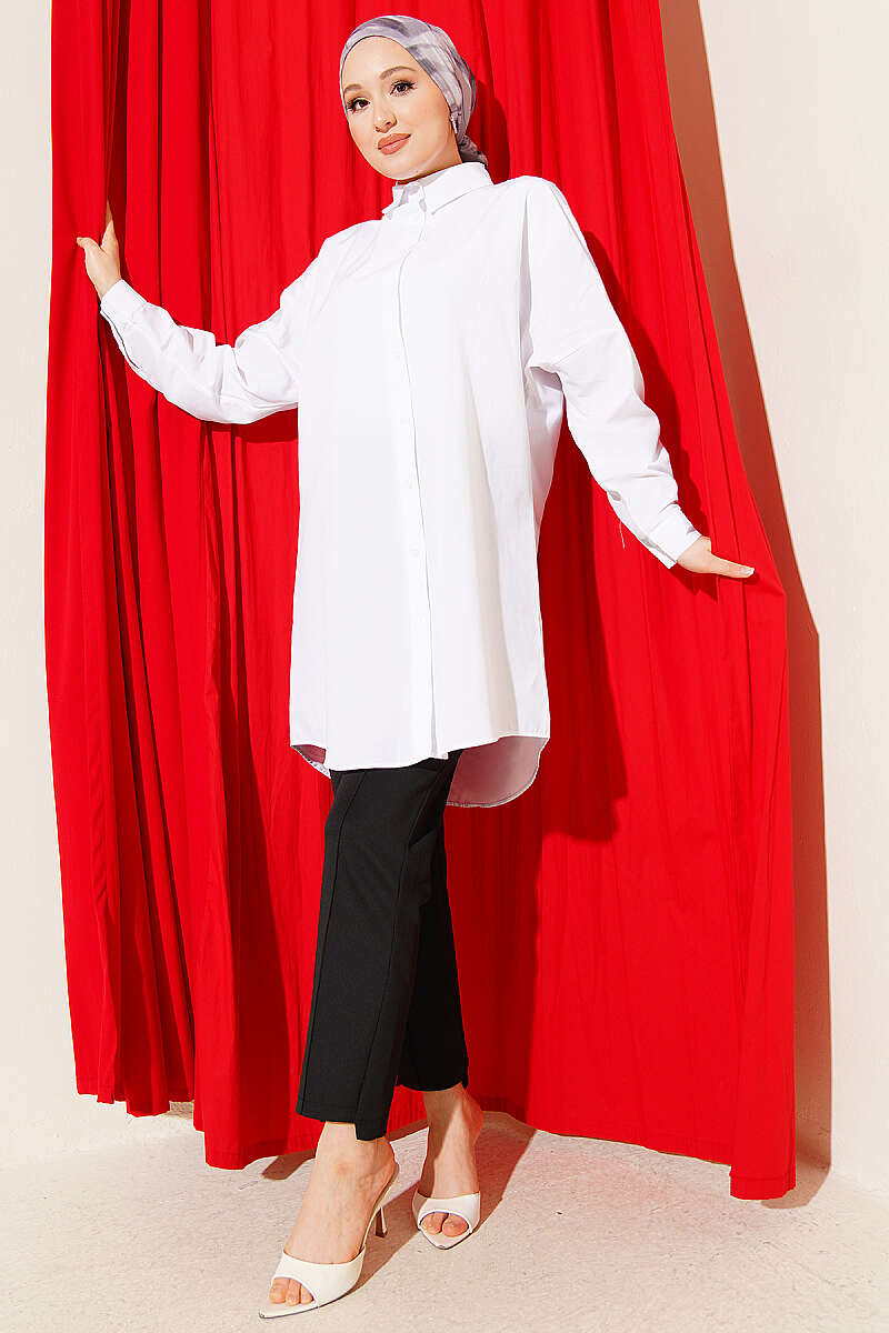 Plain Drop-Shoulder Shirt - White