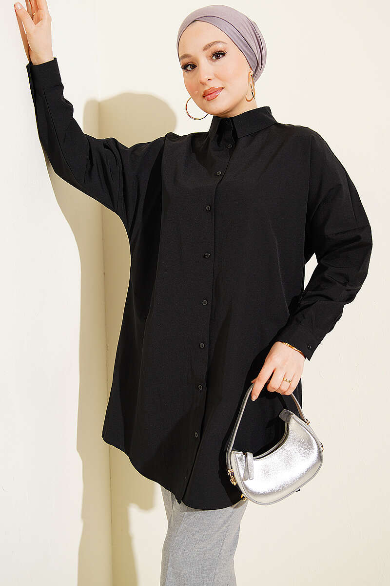 Plain Drop-Shoulder Shirt - Black