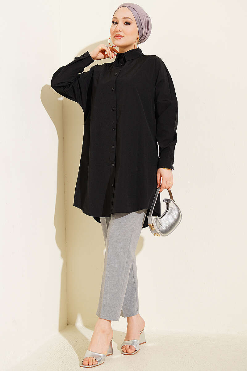 Plain Drop-Shoulder Shirt - Black